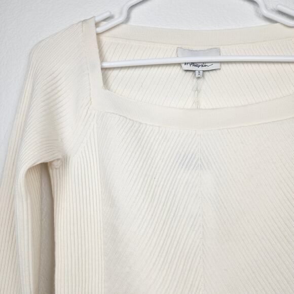 3.1 Phillip Lim Sweater Cream Size Small Bell Sleeves Square Neckline NWT Merino - Picture 2 of 11